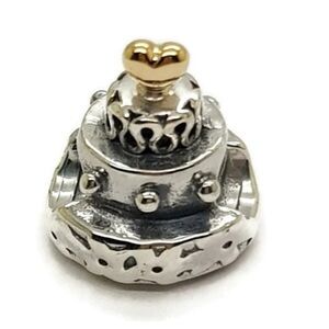 Pandora wedding cake charm silver & gold accents